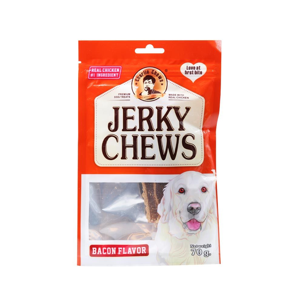 تشویقی سگ تکه ای jerky chews  با طعم بیکن وزن 70 گرم