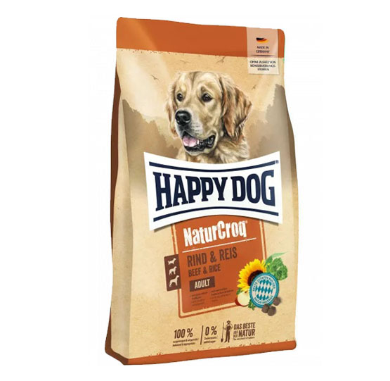 غذای خشک هپی داگ مخصوص سگ بالغ همه نژادها با طعم گوشت و برنج وزن 1 کیلوگرم ( بسته بندی در زیپ کیپ پت شاپ لئو )