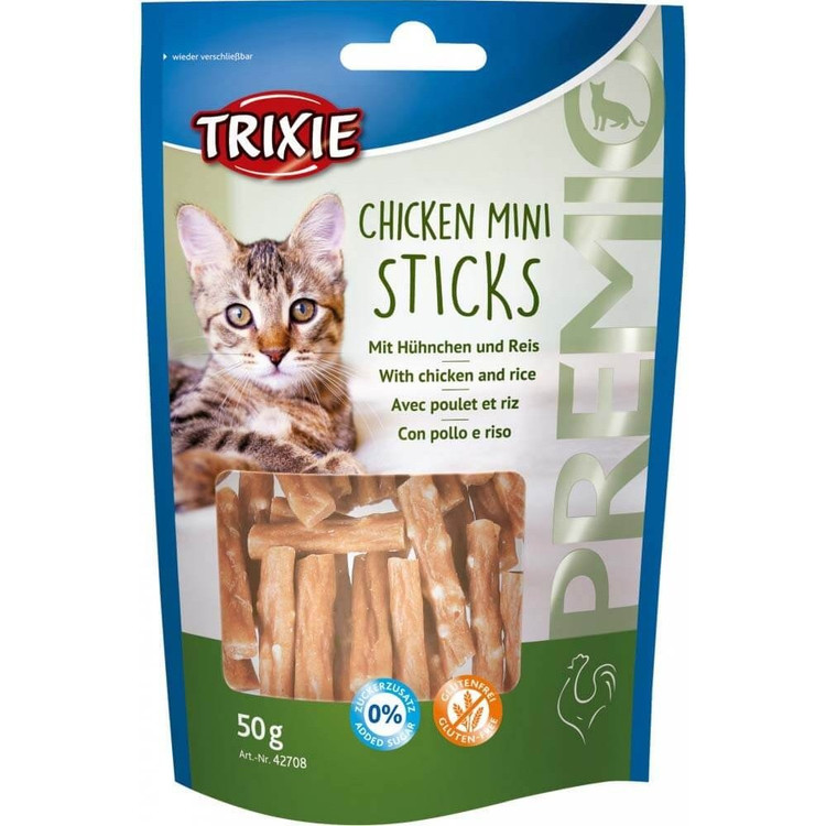 تشویقی گربه تریکسی مدل Chicken Mini Sticks وزن ۵۰ گرم